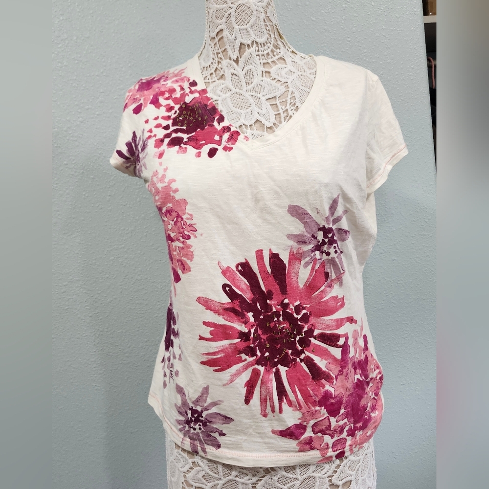 Tommy Hilfiger Floral Print Women's Top Size M 100% Cotton
